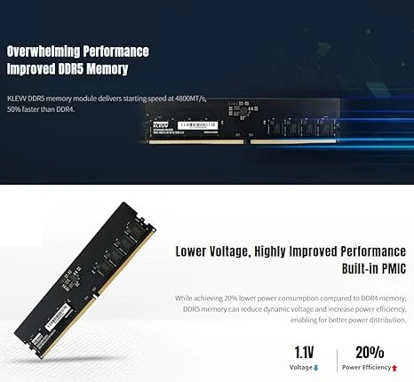 KLEVV DDR5 16GB 1x16GB 5600MHz CL46 Unbuffered UDIMM Desktop RAM Memory SK Hynix A-Die - KD5AGUA80-56G460A