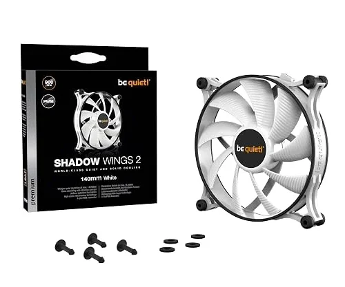 BE QUIET! Shadow Wings 2 White 140mm PWM Case Fan, 900 RPM, Anti-Vibration, Rifle Bearing - BL091