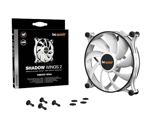 BE QUIET! Shadow Wings 2 White 140mm PWM Case Fan, 900 RPM, Anti-Vibration, Rifle Bearing - BL091
