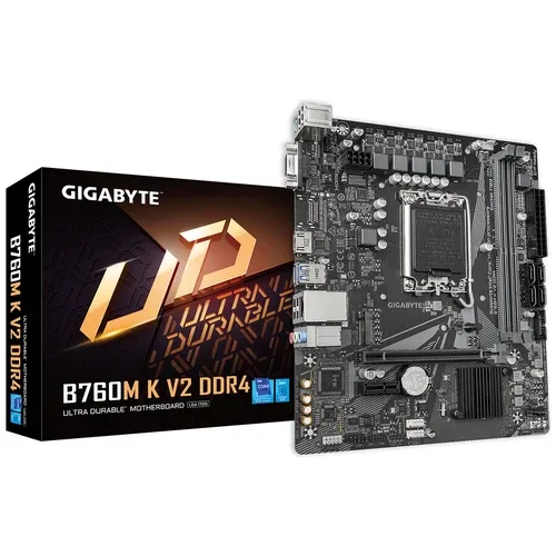 GIGABYTE B760M K V2 Micro ATX Motherboard - Intel B760 LGA 1700, DDR4, PCIe 4.0, M.2 - GA-B760M-K-V2-DDR4