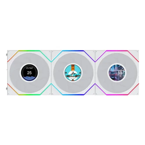 LIAN LI - UNI Fan TL Flex LCD 120mm Reverse Blade 3-Pack White - 1.8 Inch Display - ARGB - G9F.12RTLLCD1F3W.K0