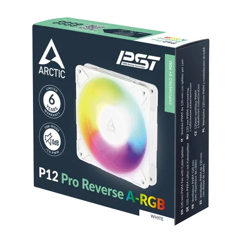 ARCTIC P12 Pro Reverse A-RGB White 120mm PWM PST Static Pressure Case Fan Fluid Dynamic Bearing - ACFAN00325A