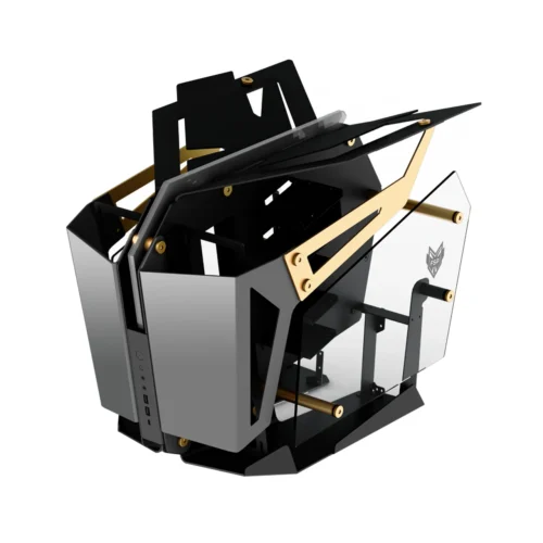 FSP T-WINGS Dual System Open Frame Tempered Glass ARGB E-ATX Mid Tower Case Gold & Red - CMT710