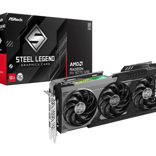 ASRock Radeon RX 9070 GRE Steel Legend Dark 12GB OC GDDR6 PCIe 5.0 Triple Fan Gaming Graphics Card - RX9070GRE SLD 12GO