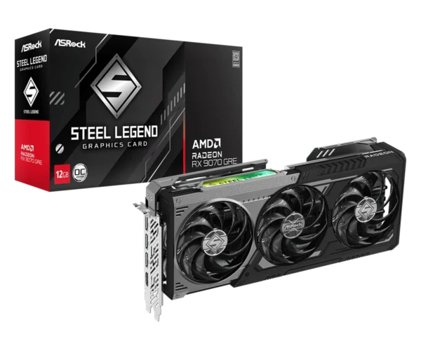 Radeon RX 9070 GRE Steel Legend Dark 12GB OC(L1) ASRock Radeon RX 9070 GRE Steel Legend Dark 12GB OC GDDR6 PCIe 5.0 Triple Fan Gaming Graphics Card - RX9070GRE SLD 12GO