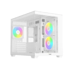 OCYPUS GAMMA C54 Panoramic MATX Mini-Tower PC Case Tempered Glass 3x ARGB Fans White - GAMMA-C54-WHD300XX-GL