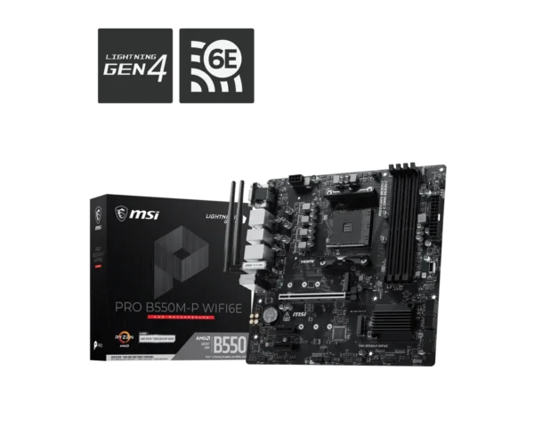 MSI PRO B550M-P WIFI6E AM4 Micro-ATX DDR4 PCIe 4.0 Dual M.2 Wi-Fi 6E Motherboard