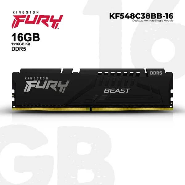 Kingston FURY Beast 16GB DDR5-4800 CL38 For Intel/AMD Desktop Memory KF548C38BB-16