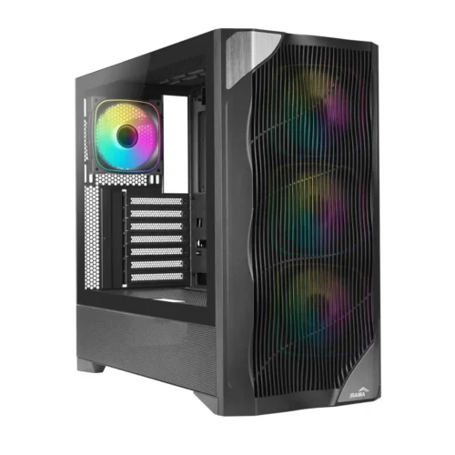 SAMA V42 Mid-Tower ATX PC Case Wave Front Panel 4x ARGB PWM Fans Tempered Glass USB-C - V42-BKAMA4X1-GL