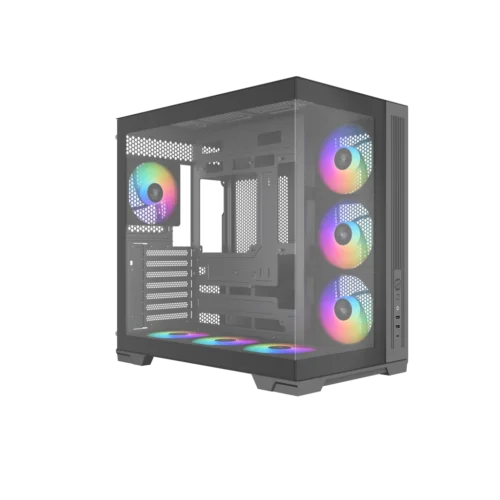 SAMA V52 ATX Mid Tower Gaming Case Dual Tempered Glass Panoramic 7x ARGB Fans USB-C - V52-BKADA7X1-GL