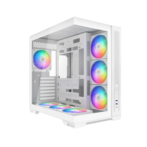SAMA - V52 Mid-Tower ATX PC Case - Panoramic Dual Tempered Glass - 7x ARGB Fans - White - V52-WHADA7X1-GL