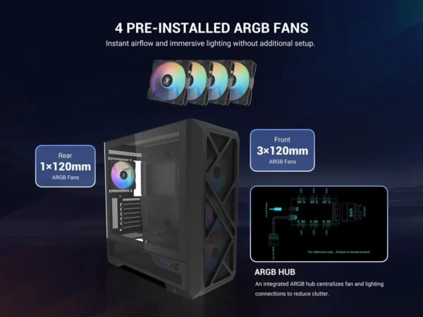 2AM-009W-000A6-04 SAMA S41 ATX Mid Tower Gaming Case High Airflow 12 Fan Support 4x ARGB Fans USB-C - S41-BKAMA4X1-GL