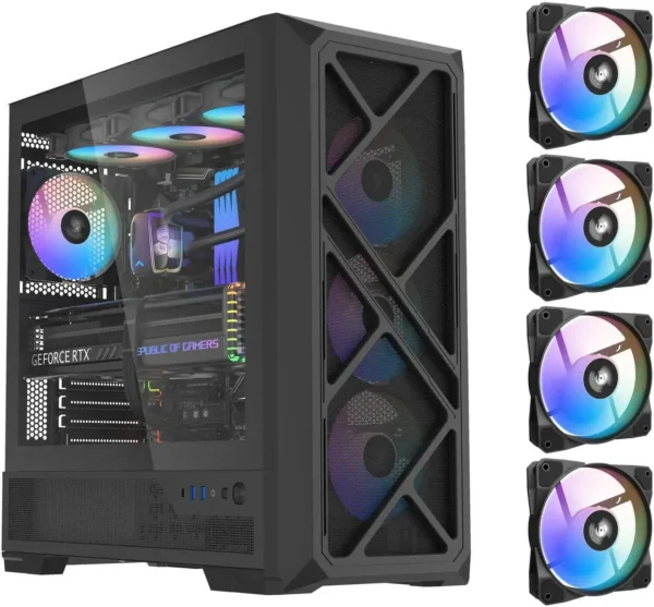 2AM-009W-000A6-15 SAMA S41 ATX Mid Tower Gaming Case High Airflow 12 Fan Support 4x ARGB Fans USB-C - S41-BKAMA4X1-GL