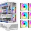 SAMA V43 White ATX Mid Tower Case 270° Panoramic Glass 6x 120mm ARGB PWM Fans - V43-WHADA6X1-GL