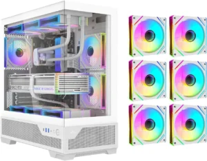 SAMA V43 White ATX Mid Tower Case 270° Panoramic Glass 6x 120mm ARGB PWM Fans - V43-WHADA6X1-GL