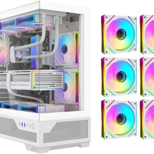 SAMA V43 White ATX Mid Tower Case 270° Panoramic Glass 6x 120mm ARGB PWM Fans - V43-WHADA6X1-GL