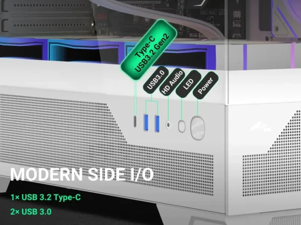 SAMA V43 White ATX Mid Tower Case 270° Panoramic Glass 6x 120mm ARGB PWM Fans - V43-WHADA6X1-GL