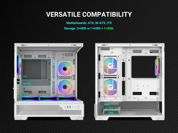 SAMA V43 White ATX Mid Tower Case 270° Panoramic Glass 6x 120mm ARGB PWM Fans - V43-WHADA6X1-GL