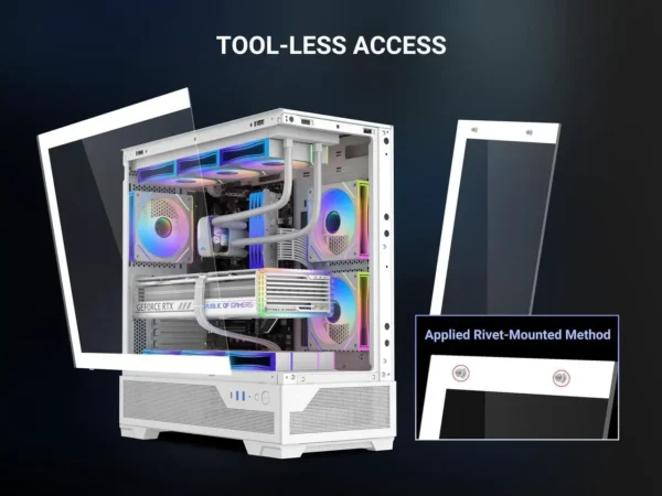SAMA V43 White ATX Mid Tower Case 270° Panoramic Glass 6x 120mm ARGB PWM Fans - V43-WHADA6X1-GL