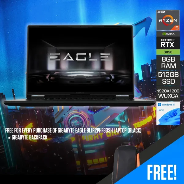 56g4sd56ag4da GIGABYTE - Eagle 16" WUXGA 165Hz Gaming Laptop - Ryzen 5 7533HS - RTX 3050 6GB - 8GB DDR5 - 512GB SSD - GS-GIGABYTE-EAGLE-9LJR2PHF83SH