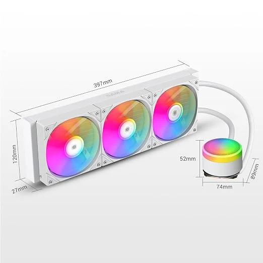 SAMA L60 White 360mm ARGB AIO Liquid CPU Cooling System PWM Fans Intel/AMD - L60-WHWAYXO3-G