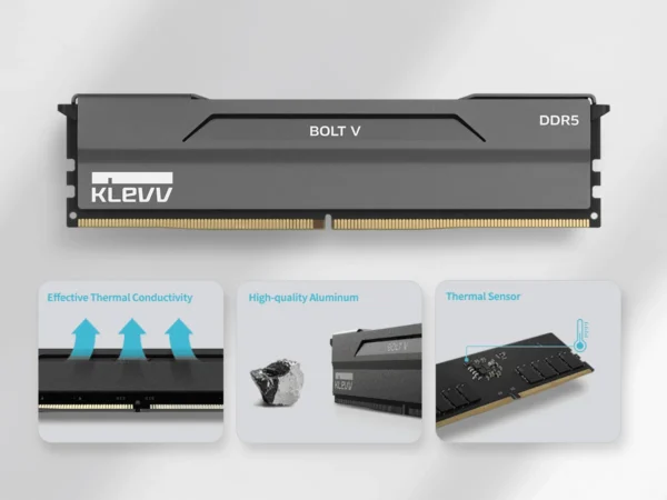 Klevv Bolt V 64GB (2x32GB) DDR5-6000 CL30 Charcoal Grey Low Profile Desktop Memory KD5BGUA80-60A300H