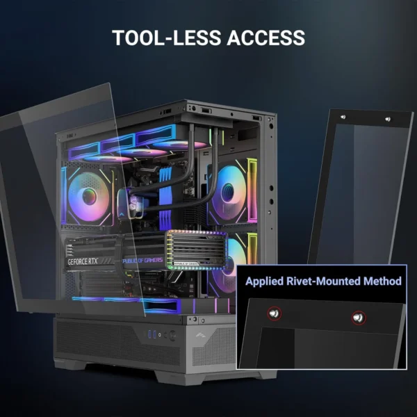 SAMA V43 Black ATX Mid Tower Case 270° Panoramic Glass 6x 120mm ARGB PWM Fans - V43-BKADA6X1-GL
