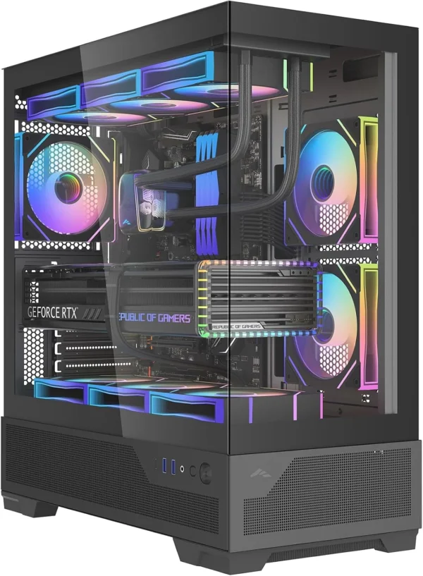 SAMA V43 Black ATX Mid Tower Case 270° Panoramic Glass 6x 120mm ARGB PWM Fans - V43-BKADA6X1-GL