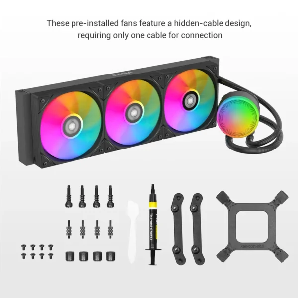 SAMA L60 Black 360mm ARGB AIO Liquid CPU Cooling System PWM Fans Intel/AMD - L60-BKWAYXO3-G
