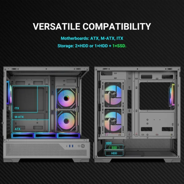 SAMA V43 Black ATX Mid Tower Case 270° Panoramic Glass 6x 120mm ARGB PWM Fans - V43-BKADA6X1-GL