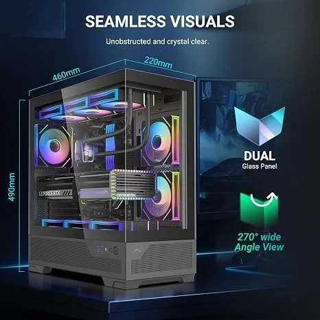 SAMA V43 Black ATX Mid Tower Case 270° Panoramic Glass 6x 120mm ARGB PWM Fans - V43-BKADA6X1-GL