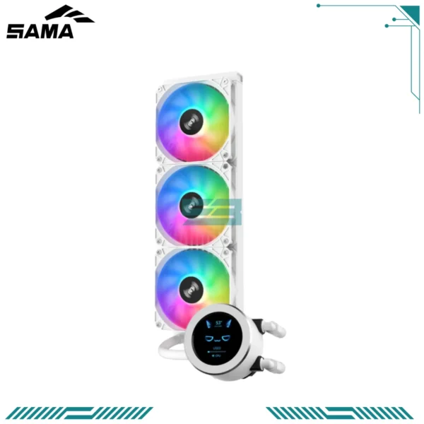 a1d2d9_07dd7373b5b74520a8b2def670190daa~mv2 SAMA SM360LD White 360mm ARGB AIO Liquid CPU Cooler Programmable LCD Display 3x PWM Fans - 363-0LD-WHWAYNOG