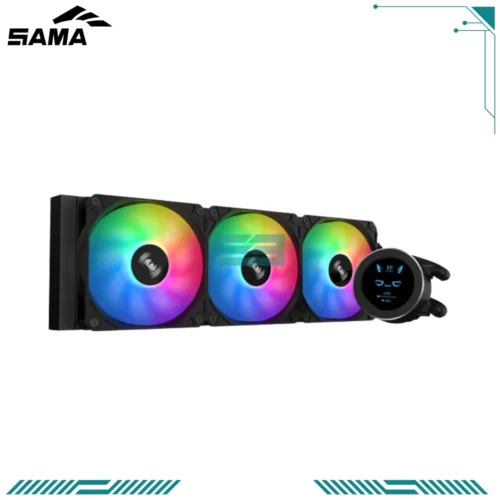 SAMA SM360LD Black 360mm ARGB AIO Liquid CPU Cooler Programmable LCD Display 3x PWM Fans - 360LD-BKWAYNO3-G