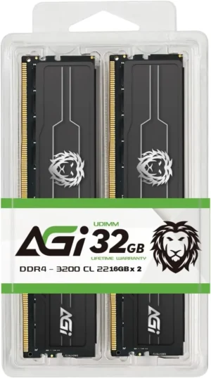 AGI UD138 32GB 2x16GB DDR4 3200MHz 1.2V UDIMM Desktop Gaming Memory Module with Black Heatsink - AGI320A32UD138-ST