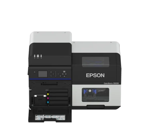 08_upper front_ink_coveropen_CW-8050 Epson ColorWorks C8050 Matte Black Industrial Color Label Printer - 1200 DPI - 300 mm/s - C31CL02106E2