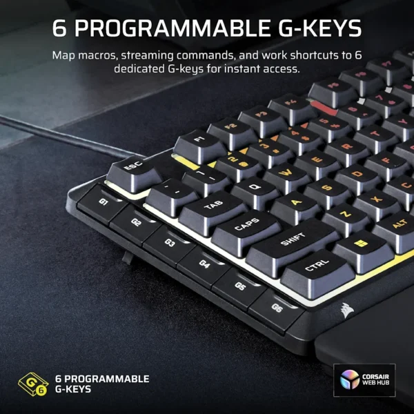 CORSAIR SKIFF 100 PLUS Wired RGB Membrane Gaming Keyboard with 6 G-Keys and Rotary Dial - CH-9226I65-NA