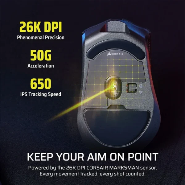 Harpoon_v2_Wireless_Artboard04_AA CORSAIR Harpoon v2 Tri-Mode Wireless Gaming Mouse Black, Marksman 26K Sensor, 6 Buttons - CH-9311110-WW