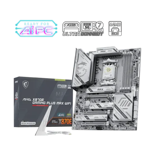 MSI MAG X870E GAMING PLUS MAX WIFI AM5 ATX White Motherboard DDR5 Wi-Fi 7