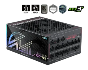MSI - 1300W 80 PLUS Titanium Fully Modular ATX 3.1 PCIe 5.1 Power Supply - MPG Ai 1300TS PCIE5