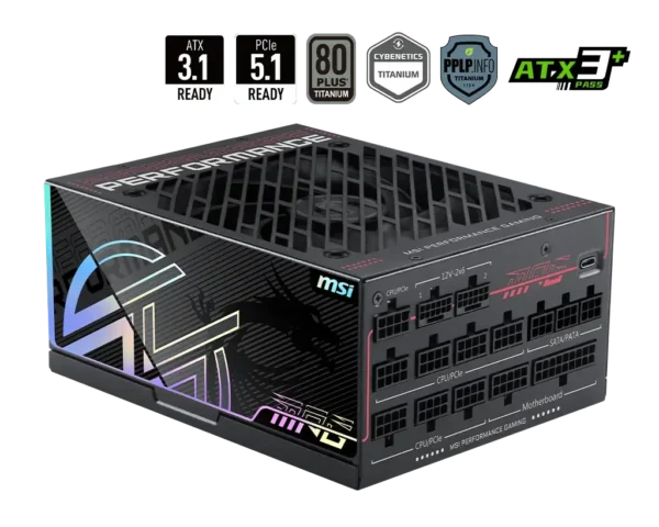 product_1775545524bbce6639764a8120480bc1f41f319b61 MSI - 1300W 80 PLUS Titanium Fully Modular ATX 3.1 PCIe 5.1 Power Supply - MPG Ai 1300TS PCIE5
