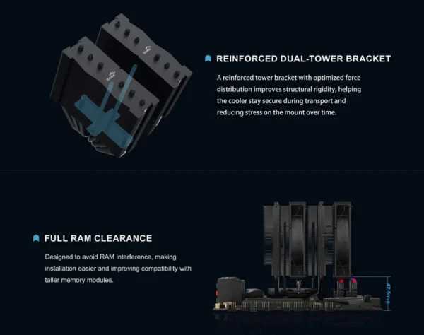 sama-a60n-a60-bkwnyxox-g-black (11) SAMA A60N Dual Tower CPU Air Cooler 260W TDP 6 Heatpipes Dual 120mm PWM Fans Black - A60-BKWNYXOX-G