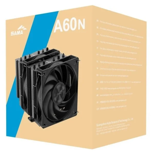 sama-a60n-a60-bkwnyxox-g-black (7) SAMA A60N Dual Tower CPU Air Cooler 260W TDP 6 Heatpipes Dual 120mm PWM Fans Black - A60-BKWNYXOX-G