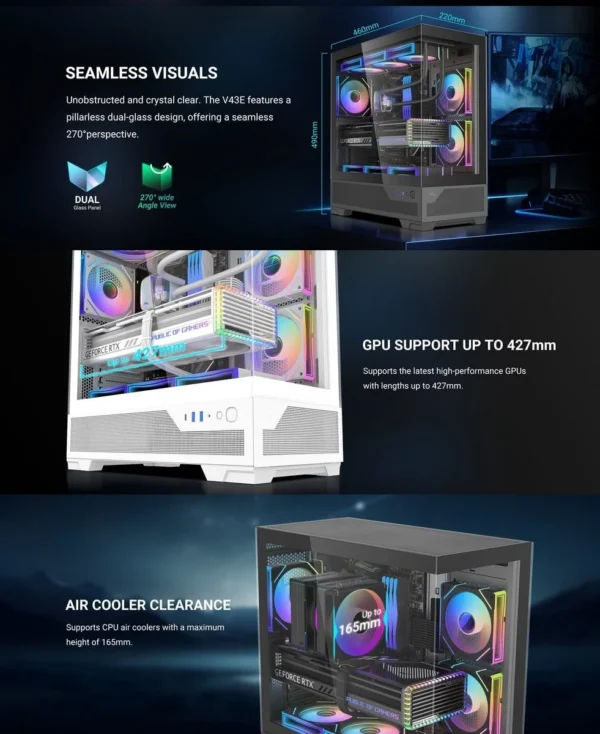 sama-v43e-bez-bp-v43e-bkada0x1-gl-black (10) SAMA V43E Black ATX Mid Tower Case 270° Panoramic Glass Vertical Airflow USB Type-C - V43E-BKADA0X1-GL