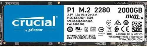 Crucial P1 2TB NVMe PCIe Gen3 x4 M.2 2280 Internal SSD with 3D QLC NAND and Acronis - CT2000P1SSD8