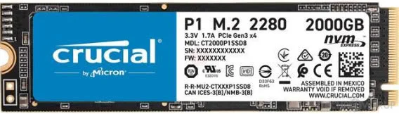 119-front Crucial P1 2TB NVMe PCIe Gen3 x4 M.2 2280 Internal SSD with 3D QLC NAND and Acronis - CT2000P1SSD8