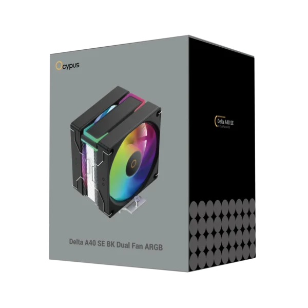 OCYPUS DELTA A40 SE Dual Fan - ARGB Single Tower CPU Air Cooler - 200W TDP - DELTA-A40-BK2AAWN00S-GL