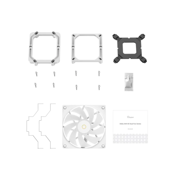 8e7b2165911b04dcfec9a0b863926b32 OCYPUS DELTA A40 SE WH Dual Fan - ARGB Single Tower CPU Air Cooler - 200W TDP - DELTA-A40-WH2AAWN00S-GL