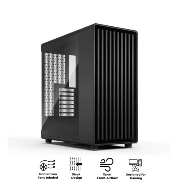 Fractal Design North Momentum Edition ATX Mid-Tower Case, Tempered Glass, 3x Momentum 12 Fans, Black - FD-C-NOR1C-05