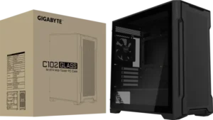 670 (7) GIGABYTE C102 GLASS Black Mid Tower PC Case - Micro ATX, 4mm Tempered Glass, 360mm Radiator Support - GP-C102G