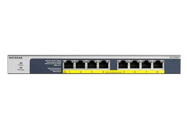 NETGEAR - 8-Port Gigabit High-Power PoE+ Unmanaged Switch FlexPoE 123W - GS108PP-100EUS